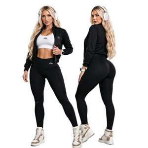 Ensembles de yoga 3 pièces en nylon et spandex de couleur unie, col rond, longueur intégrale, vêtements de sport pour femmes, entraînement, fitness, yoga - Product Image 6