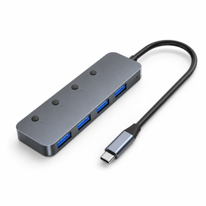 Hub <span class=keywords><strong>USB</strong></span> 5 en 1, <span class=keywords><strong>adaptateur</strong></span> <span class=keywords><strong>USB</strong></span> 3.0 de type A à 4 ports avec interrupteurs d'alimentation individuels, séparateur multiport en aluminium pour PC portable - Product Image 2