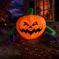 Citrouille Gonflable d'Halloween Grimpante aux Fenêtres, Yeux Rouges, 135 cm, Effrayante, Lumineuse à LED, avec Ventouses, Décoration Intérieure