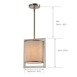 LED light hot sale satin nickel lampbody fabric round pendant lamp