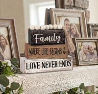 4 blocs de signalisation empilables en bois pour décoration de table style ferme, thème Famille
