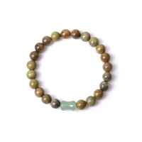 Bracelet artisanal en perles de bois naturel avec perle en aventurine verte, bracelet extensible en bois pour la guérison, bijoux unisexes