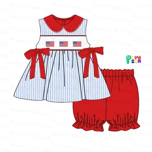 4 जुलाई 2024 कैजुअल शॉर्ट्स-प्योरसन के लिए बुटीक होलसेल लड़कियों के कपड़ों का सेट