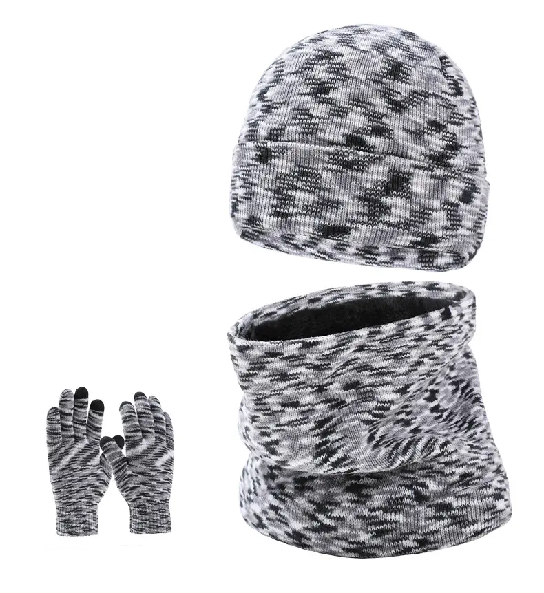 Bonnet d'hiver en tricot avec écharpe et gants pour écran tactile Lot de 3 bonnets doublés en polaire pour hommes femmes, pour le ski