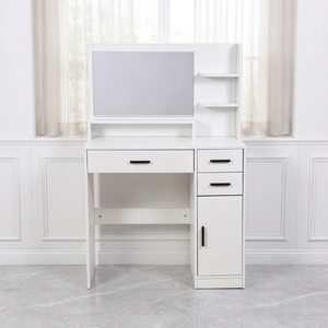 Tocador Moderno <span class=keywords><strong>de</strong></span> Madera Maciza con Espejo, Luces <span class=keywords><strong>de</strong></span> Altura Ajustable, Taburete Acolchado, Almacenamiento y Enchufe para Dormitorio - Product Image 1