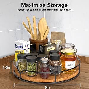 360 Degree Lazy Susan Turntable Organizer <b>for</b> Cabinet <b>Kitchen</b> Countertop Wooden Spice Rack - Product Image 3