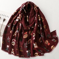 Meilleures ventes : Grand foulard et écharpes en coton doux pour femmes, châles de plage, foulards en coton imprimés motif animal chien, tendance