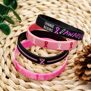 Bracelet de sensibilisation au <span class=keywords><strong>cancer</strong></span> du sein ruban rose Bracelet en Silicone espoir foi force courage femme fête cadeau Bracelet en caoutchouc - Product Image 3