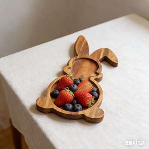 Plato de Madera de Acacia con Forma de Conejo, Novedad 2026, para Servir Comida <span class=keywords><strong>en</strong></span> Fiestas y Cenas - Product Image 3