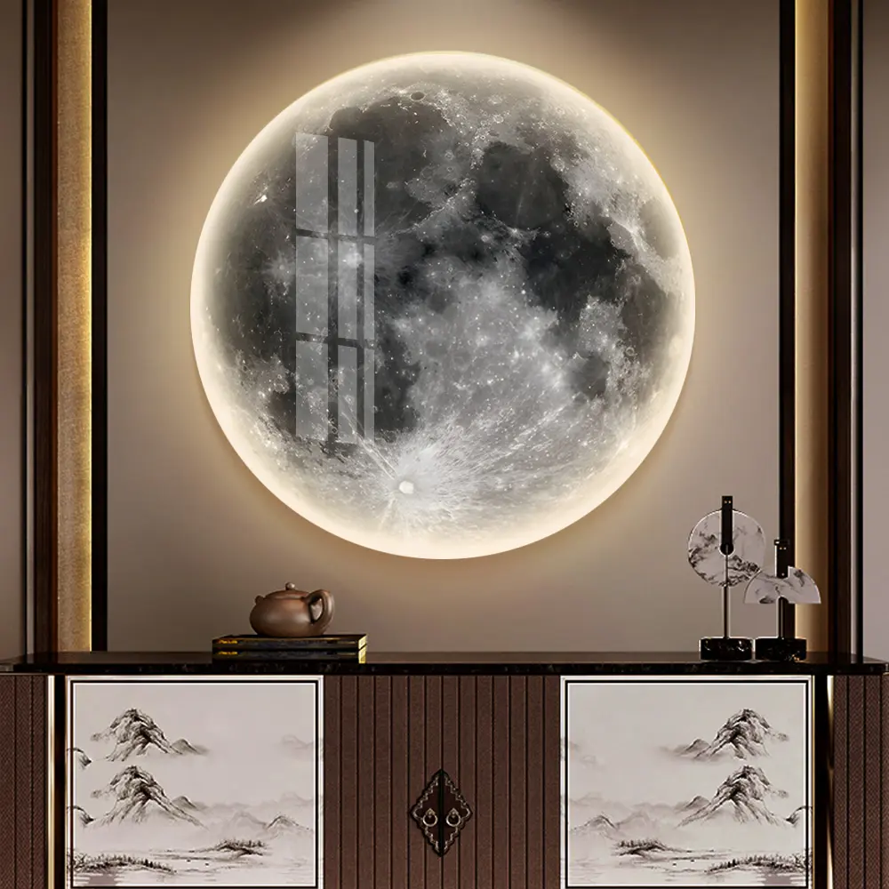 Mur de fond de chambre à coucher de bar de restaurant de lumière de lune décoré avec la lampe murale ronde de lune