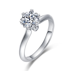 Bague de mariage en argent 925 avec diamant de laboratoire rond serti griffe, plaqué rhodium, haute qualité, abordable - Product Image 1