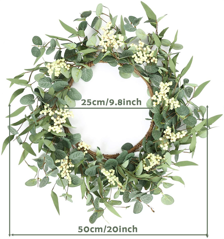 20inch Artificial Eucalyptus Leaves Wreath with Big Berries for Front Door Wall Window  Decoration