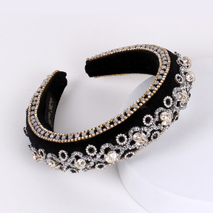 Serre-tête de luxe Hua Liyu à large bord orné de strass, style baroque vintage, coiffe pour femme au design artistique rétro - Product Image 1