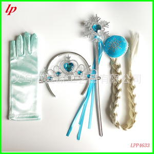 Guantes de princesa Elsa con corona, varita de copo de nieve y peluca con trenza para niñas, accesorios para disfraz de fiesta. - Product Image 2