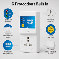 Protecteur de tension pour réfrigérateur AVS 13A 2200W 230V avec affichage numérique, coupure automatique sur/sous-tension, temporisation de 3 minutes, CE UKCA
