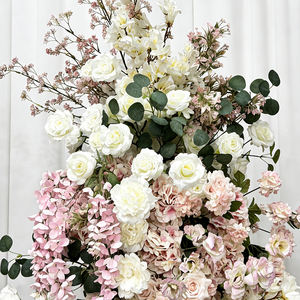 Arche florale réaliste en soie rose poudré et blanche, avec roses artificielles de luxe, pour panneau de bienvenue de mariage, toile de fond et support floral pour la rentrée scolaire - Product Image 3