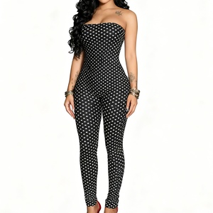 Combinaison courte à pois sans bretelles, imprimée, ajustée, épaules dénudées, nouvelle collection automne/hiver pour femmes, tendance - Product Image 1