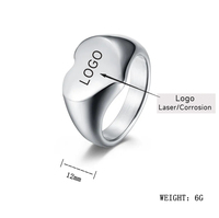 Nouvelle bague en acier inoxydable de 12 mm, argentée et dorée, simple, en forme de cœur, pour couple, avec logo laser, bagues de doigt en acier inoxydable 740
