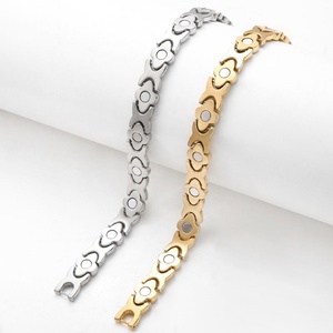 Trendy Anti Tarnish Wholesale Custom Brand logo 14k 18k PVD Gold Plated Stainless Steel Diamond <b>Magnet</b> <b>Bracelet</b> <b>for</b> Women <b>Men</b> - Product Image 5