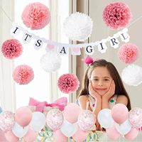 Décorations de fête prénatale pour filles, fête prénatale rose et blanche, bannière « C'est une fille », confettis, ballons, pompons en papier pour fête prénatale
