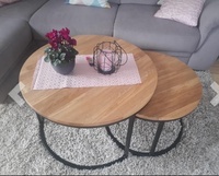 Table basse ronde en chêne massif personnalisée Table à thé de salon Table basse en bois gigogne