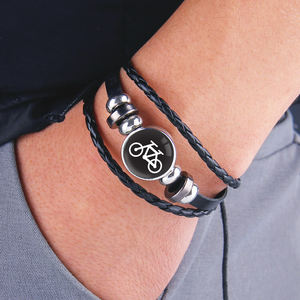 Fabricant de bracelets de cyclisme en cuir véritable Cabochon dôme en verre breloque vélo unisexe bracelet en cuir véritable - Product Image 6
