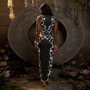 Vestido Halter con Estampado de Leopardo Estilo Europeo Americano, Cintura Natural, Sin Mangas, Diseño Transpirable con Recortes, Ideal para Club - Product Image 4