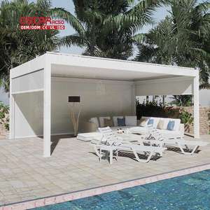 Gazebo à persiennes en aluminium, patio extérieur, <span class=keywords><strong>abri</strong></span> d'ombrage réglable avec lumières Pergola - Product Image 1