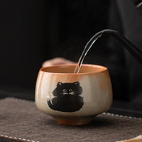 Ensemble de matcha en céramique de style chinois traditionnel de luxe Shino Cat, comprenant un support pour chasen, un bol à matcha, un support Hyakumoto et une cuillère à thé