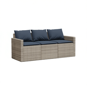 Canapé de patio 3 places en polyrotin gris avec coussins, canapé de jardin extérieur, design contemporain imperméable - Product Image 1