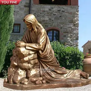 Church Life Size Famous Religious Statue Bronze Jesus Pray Sculpture