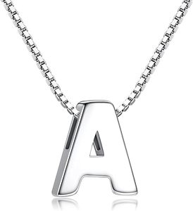 Collier lettre hip-hop à la mode et minimaliste Lettre tridimensionnelle A Plata925 Collier plaqué rhodium <span class=keywords><strong>en</strong></span> argent pur - Product Image 1