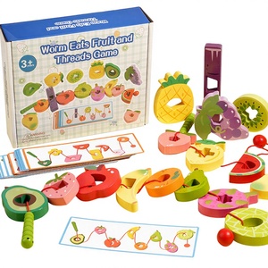 <span class=keywords><strong>เกม</strong></span>ร้อยลูกปัดรูปหนอนกินผลไม้สำหรับเด็กก่อนวัยเรียน ของเล่นจับคู่สีและรูปทรงพร้อมการ์ด ของเล่นไม้เสริมพัฒนาการแบบมอนเตสซอรี่สำหรับเด็ก - Product Image 1