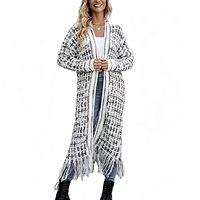 Cardigan long et fluide pour femme, style décontracté, ouvert sur le devant, longueur ras du sol, léger, effet drapé, avec franges