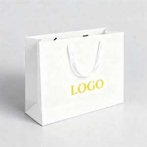 Sac en papier écologique de luxe pour boutique, avec logo de marque élégant imprimé, logo personnalisé, sacs cadeaux blancs, poignées en ruban laminé - Product Image 1
