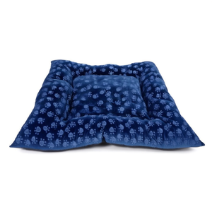 Set di Quattro Pezzi per Cuccia per Cani in Velluto Cristallo Goffrato Blu Scuro con Impronte per Comfort ed Eleganza - Product Image 2