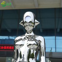 Sculpture de robot féminin personnalisée professionnelle de 2,2 m en acier inoxydable, artisanat métallique moderne de luxe, poli miroir, creux et lumineux