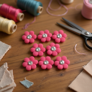 Applicazione floreale ILAN da 2,5 cm, fiore rosa con centro in strass per lavori artigianali - Product Image 3