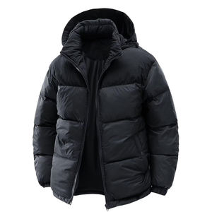 Blouson matelassé pour homme, noir, à capuche, teint en pièce, coupe-vent, écologique, chauffant, pour l'hiver, décontracté, streetwear - Product Image 1