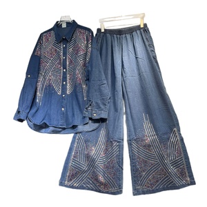 Novedad de verano, camiseta vaquera elegante y de gama alta con hermosas uñas + Pantalones de pierna ancha a la <span class=keywords><strong>moda</strong></span> y adelgazantes - Product Image 1