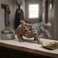 Figurine d'hippopotame steampunk vintage en résine, statue à engrenages mécaniques, ornement animalier, décoration de maison, salon, bureau, table, cadeau artisanal