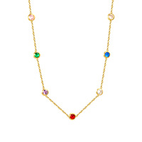 Collier ras du cou unisexe tendance en acier inoxydable plaqué argent/or avec pendentif zircon multicolore simple