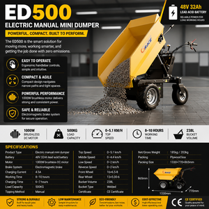 Carretilla hidráulica mini barata en oferta, envío gratis, EPA CE EUR5, carrito ligero para pequeños sitios de construcción, camión volquete - Product Image 2