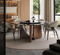 Table à manger en marbre italien luxueuse, pour appartement, avec chaises de salle à manger, table en acier inoxydable pour restaurant