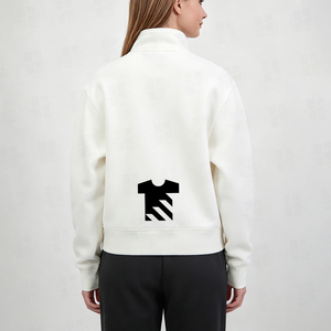 Sweat-shirt à capuche en coton pour femme, coupe ample, style oversize, avec demi-fermeture éclair, étiquette tissée personnalisée, en molleton court, vente en gros - Product Image 4
