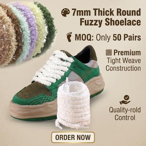 Lacets ronds en peluche épais de 7 mm, doux et moelleux, nouvelles couleurs, lacets polyvalents pour baskets et bottes, vente en gros - Product Image 1