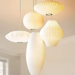 Luces de araña de estilo de linterna minimalista moderno Lámpara de techo de luz colgante de múltiples formas de seda blanca - Product Image 6