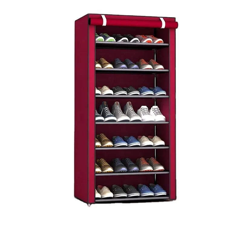 Simple ménage intérieur beau multicouche anti-poussière filet rouge stockage artefact armoire à chaussures étagère à chaussures