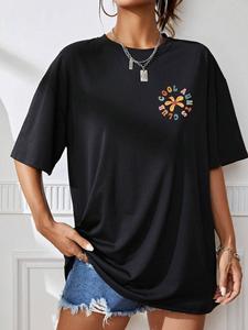 เสื้อยืดพิมพ์ลายตัวอักษรเข้าคลับสำหรับผู้หญิงเสื้อลำลองผ้าฝ้ายเสื้อยืดแขนสั้นแนวสตรีทเสื้อยืดทรงหลวมใส่สบาย - Product Image 3