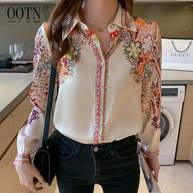 OOTN Women's Blouses 2023 Spring Autumn Long Sleeve Shirts Tops Blusas Mujer Fashion flower print ladies shirts